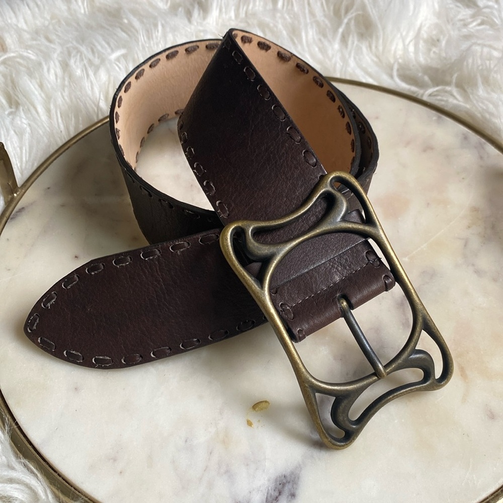 Vintage 90s Wide Waist leather Western Statement Oversized Frame buckle belt